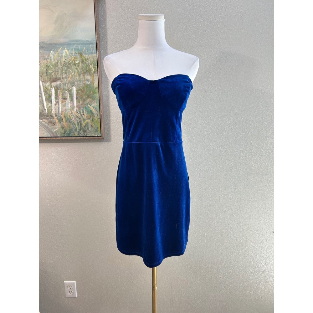 Lulus Royal Blue Velvet Strapless Sweetheart Bodycon Mini Dress XL NWT